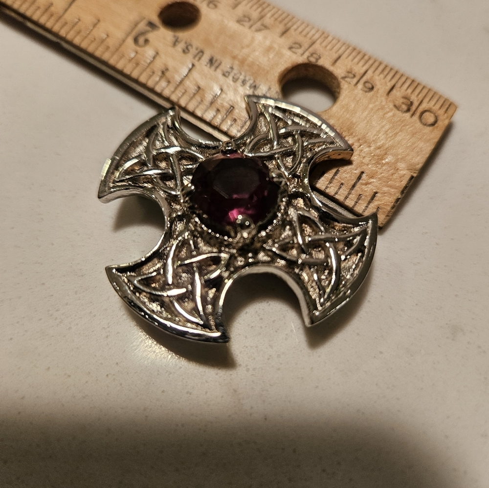 Scotish Silver Cross With Amethyst Center Stone